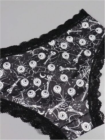 WDIRARA Women's 4 Pieces Gothic Lace Hipster Panties Set Low Rise Halloween Skull Underwear in Saudi Arabia