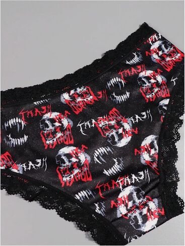 WDIRARA Women's 4 Pieces Gothic Lace Hipster Panties Set Low Rise Halloween Skull Underwear in Saudi Arabia
