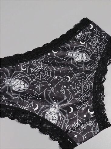 WDIRARA Women's 4 Pieces Gothic Lace Hipster Panties Set Low Rise Halloween Skull Underwear in Saudi Arabia