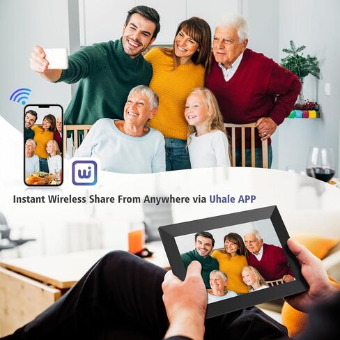 Uhale Digital Photo Frame 32GB Storage 10.1 Inch WiFi Electronic Picture Frame Desktop IPS Touch Screen HD Display SD Card Slot Auto-Rotate Slideshow Share Videos Photos Send Wishes Remotely in Saudi Arabia