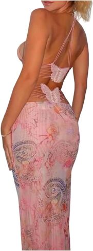 Women's Fairy Butterfly Maxi Dress Sexy Sleeveless Backless Long Dress Bandage String Bodycon Beach Club Party Dress in Kuwait