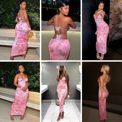 Women's Fairy Butterfly Maxi Dress Sexy Sleeveless Backless Long Dress Bandage String Bodycon Beach Club Party Dress in Kuwait
