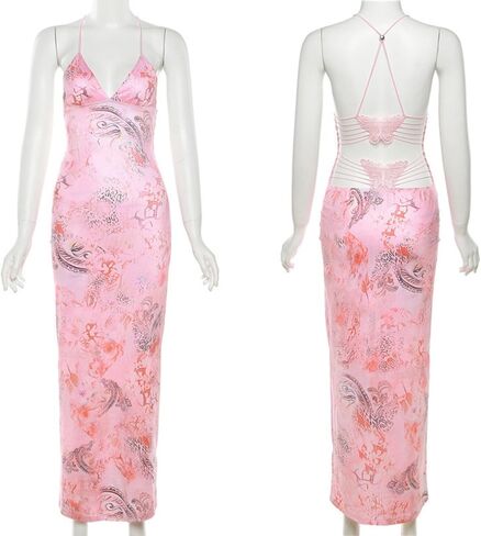 Women's Fairy Butterfly Maxi Dress Sexy Sleeveless Backless Long Dress Bandage String Bodycon Beach Club Party Dress in Kuwait