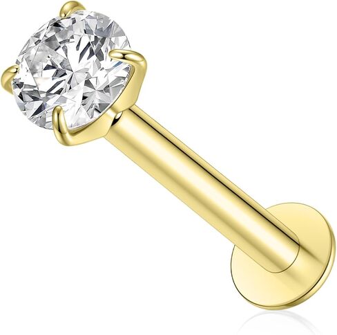 FUNLMO 14K Gold Cartilage Earring Stud Flat Back Labret Stud Yellow Gold Tragus Helix Conch Lobe Medusa Monroe Piercing Jewelry Threadless Push in Nose Stud 16G 8mm in Kuwait