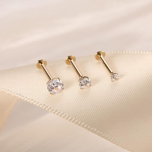 FUNLMO 14K Gold Cartilage Earring Stud Flat Back Labret Stud Yellow Gold Tragus Helix Conch Lobe Medusa Monroe Piercing Jewelry Threadless Push in Nose Stud 16G 8mm in Kuwait