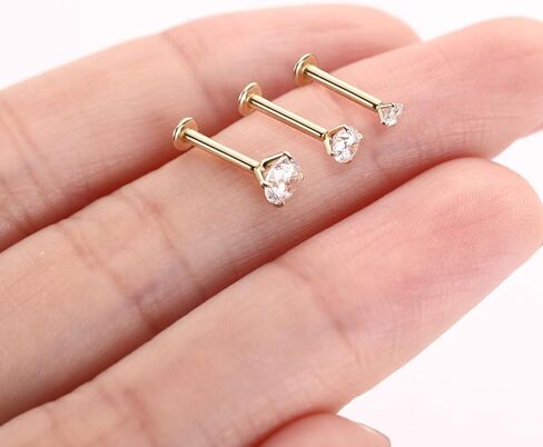 FUNLMO 14K Gold Cartilage Earring Stud Flat Back Labret Stud Yellow Gold Tragus Helix Conch Lobe Medusa Monroe Piercing Jewelry Threadless Push in Nose Stud 16G 8mm in Kuwait