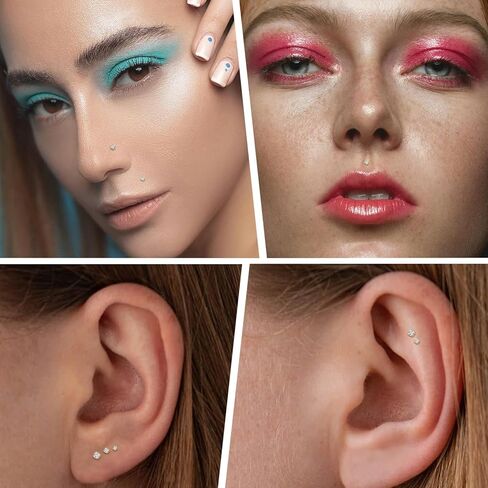 FUNLMO 14K Gold Cartilage Earring Stud Flat Back Labret Stud Yellow Gold Tragus Helix Conch Lobe Medusa Monroe Piercing Jewelry Threadless Push in Nose Stud 16G 8mm in Kuwait