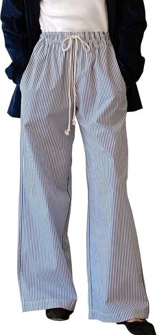 LONGBIDA Womens Comfy Wide Leg Causal Pajama Pants High Wasited Striped Lounge Pants for Woman Y2k Soft Pajama Bottoms in Saudi Arabia
