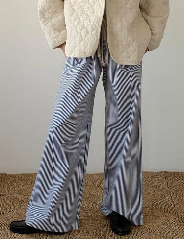 LONGBIDA Womens Comfy Wide Leg Causal Pajama Pants High Wasited Striped Lounge Pants for Woman Y2k Soft Pajama Bottoms in Saudi Arabia