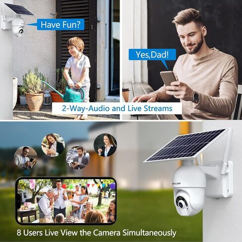 SOLIOM Solar Security Cameras Wireless Outdoor WiFi 2.4GHz [24/7 Record] with 20W Solar Panel, 20000mAh Battery,360°Pan Tilt, Spotlight Color Night Vision,2-Way Talk, Motion Detection,IP65 SL800-WIFI in Saudi Arabia