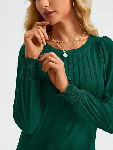 AUTOMET Long Sleeve Shirts Womens Pleated Business Casual Blouses with Smocked Cuffs in Kuwait