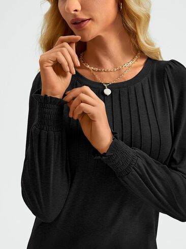 AUTOMET Long Sleeve Shirts Womens Pleated Business Casual Blouses with Smocked Cuffs in Kuwait
