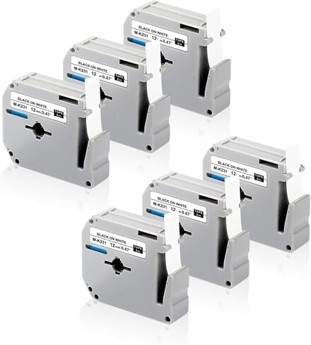 شريط بديل PT-45 PT-65 PT-M95 PT-70BM لـ Brother P-Touch M-K231s M-231 MK231 12 مم 0.47 إعادة التعبئة، لطراز صانع الملصقات PT-55 PT-80 PT-90، أسود على أبيض، 6 -علية in Kuwait