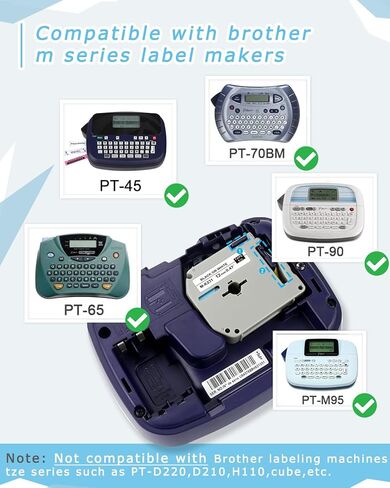 شريط بديل PT-45 PT-65 PT-M95 PT-70BM لـ Brother P-Touch M-K231s M-231 MK231 12 مم 0.47 إعادة التعبئة، لطراز صانع الملصقات PT-55 PT-80 PT-90، أسود على أبيض، 6 -علية in Kuwait