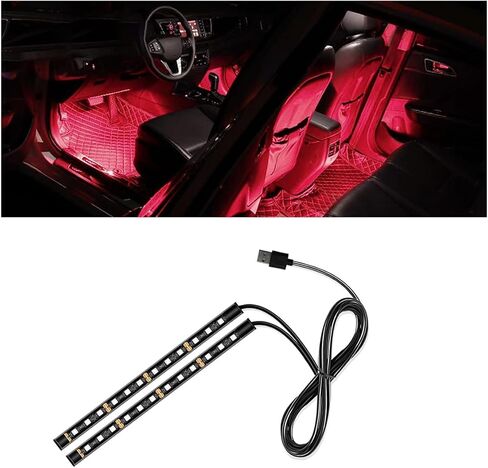 Universal Car LED Strip Light, USB Port Auto Interior Decorative Lamp, 12V Under Dash Ambient Night Light, 24 LEDs RGB Neon Interior Atmosphere Lights, LED Ambient Lights for Car SUV (Red, USB) in Saudi Arabia