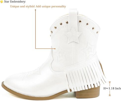 Eithy Cowgirl Cowboy Ankle Embroidered Western Boots Side Zipper Riding Boots with Tassel for Little Kid/Big Kid in Saudi Arabia