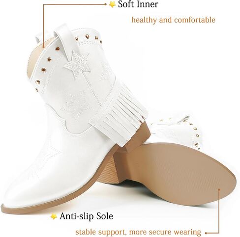 Eithy Cowgirl Cowboy Ankle Embroidered Western Boots Side Zipper Riding Boots with Tassel for Little Kid/Big Kid in Saudi Arabia