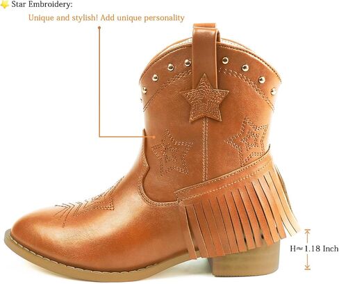Eithy Cowgirl Cowboy Ankle Embroidered Western Boots Side Zipper Riding Boots with Tassel for Little Kid/Big Kid in Saudi Arabia