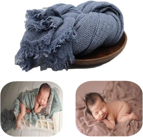 Luxury Baby Photography Props Blanket Newborn Photo Shoot Outfits Blanket Knitted Baby Photo Props Wrap Swaddle (Denim Blue) in Saudi Arabia