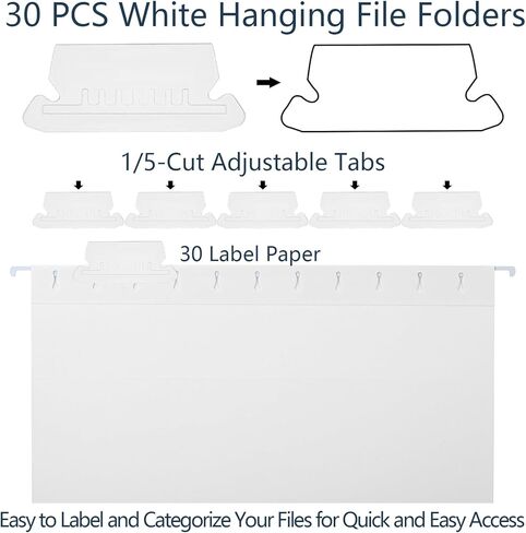 30 حزمة من مجلدات الملفات المعلقة، مجلدات تعليق بحجم الحروف مع 1/5 علامات تبويب مقطوعة، مجلدات معلقة مع علامات تبويب لخزانة الملفات المعلقة، المكتب، تخزين ملفات سطح المكتب للمدرسة، أبيض (أبيض) in Kuwait