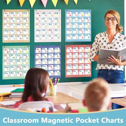 6Pcs Classroom Magnetic Pocket Chart Mini Hanging Scheduling Pocket Chart Management Back to School Resources for Preschool Kids Sentence Strips Cards Home Office Supplies 17 x 14in in Saudi Arabia