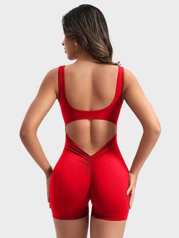 Mokoru One Piece Workout Jumpsuits for Women Backless Tummy Control Bodysuit Shorts Sexy V Back Scrunch Butt Yoga Romper in Saudi Arabia