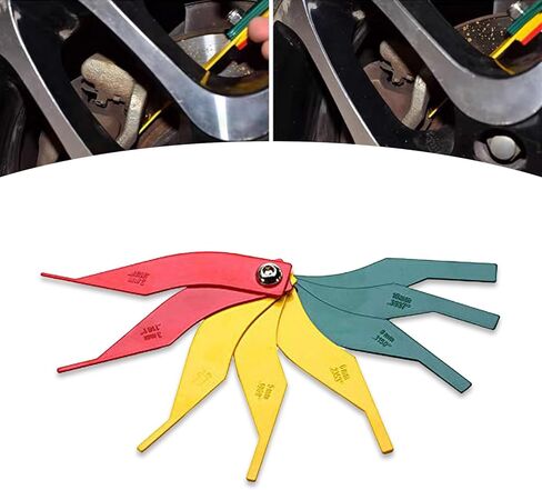 قطعة واحدة من مقياس وسادة فرامل السيارة، أداة قياس سماكة وسادة الفرامل الحديدية، مع رمز اللون، SAE والبناء المتري، أداة قياس الفرامل العالمية للسيارة (الأحمر والأصفر والأخضر) in Kuwait