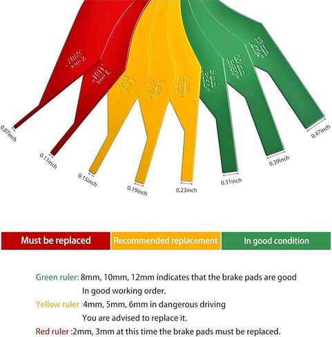 قطعة واحدة من مقياس وسادة فرامل السيارة، أداة قياس سماكة وسادة الفرامل الحديدية، مع رمز اللون، SAE والبناء المتري، أداة قياس الفرامل العالمية للسيارة (الأحمر والأصفر والأخضر) in Kuwait