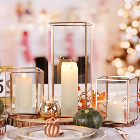 LAMORGIFT 3 Pcs Black Hurricane Candle Holder- Black Lanterns Decorative, Hurricane Candleholders for Pillar Candles, Lantern Candle Holders for Wedding Centerpieces/Kitchen/Dining Room Decor(L) in Saudi Arabia