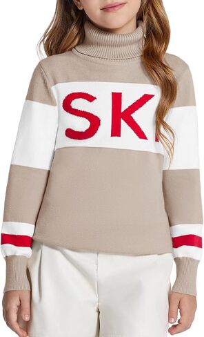 Haloumoning Girls Winter Sweater Kids Color Block Ski Pullover Jumper Tops 5-14 Years in Saudi Arabia
