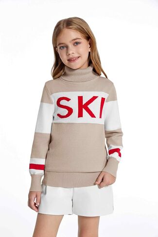 Haloumoning Girls Winter Sweater Kids Color Block Ski Pullover Jumper Tops 5-14 Years in Saudi Arabia