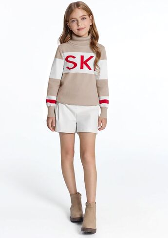 Haloumoning Girls Winter Sweater Kids Color Block Ski Pullover Jumper Tops 5-14 Years in Saudi Arabia