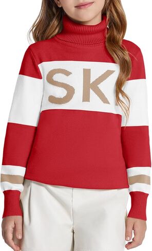 Haloumoning Girls Winter Sweater Kids Color Block Ski Pullover Jumper Tops 5-14 Years in Saudi Arabia