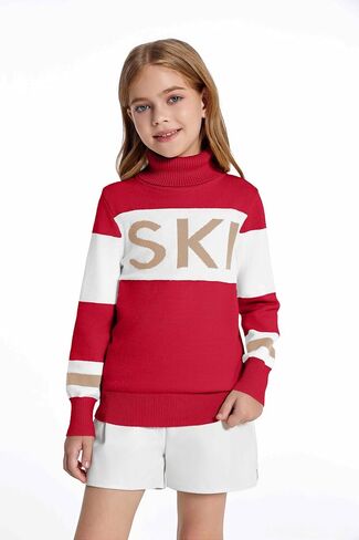 Haloumoning Girls Winter Sweater Kids Color Block Ski Pullover Jumper Tops 5-14 Years in Saudi Arabia
