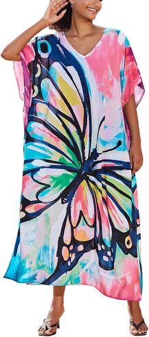 Plus Size Beach Kaftan Dresses for Women Print V-Neck Long Swimsuit Cover Ups in Kuwait