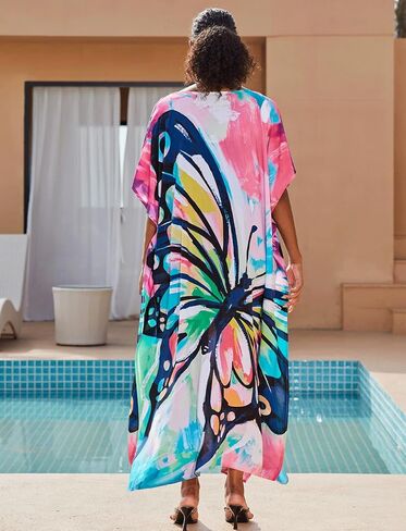 Plus Size Beach Kaftan Dresses for Women Print V-Neck Long Swimsuit Cover Ups in Kuwait