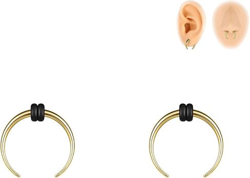 00G-16G الحاجز الحاجز التناقص التدريجي حلقات الحاجز الفولاذ المقاوم للصدأ Pincher الحاجز الثقب C شكل الجاموس نقالة المتوسع الأذن تفتق مجموعة لتمتد مثقوب، الذهب/أسود/الشظية in Kuwait