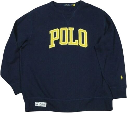 سويت شيرت رجالي من POLO RALPH LAUREN بشعار جامعي كبير وطويل من الصوف برقبة دائرية (طول XX-Large، كحلي) in Saudi Arabia