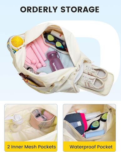 حقيبة رياضية Vorspack للنساء - حقيبة دفل سعة 35 لتر للسفر مع جيب رطب وحقيبة خفيفة الوزن مع حجرة للأحذية وحقيبة عطلة نهاية الأسبوع لرحلة رياضية في صالة الألعاب الرياضية - أسود in Kuwait