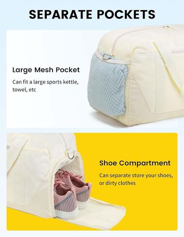 حقيبة رياضية Vorspack للنساء - حقيبة دفل سعة 35 لتر للسفر مع جيب رطب وحقيبة خفيفة الوزن مع حجرة للأحذية وحقيبة عطلة نهاية الأسبوع لرحلة رياضية في صالة الألعاب الرياضية - أسود in Kuwait