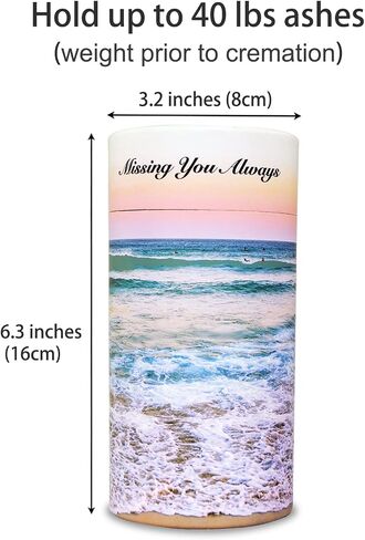 Set of 2 40 lbs Small ECO Scattering Tube Urn for Human Ashes, Biodegradable Decorative Spreading Cremation Urn for Adult Male Female Pet Dog Cat Ashes, Including ECO Artificial Flowers(Beach Sunset) in Saudi Arabia