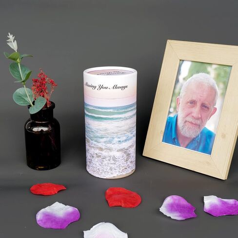 Set of 2 40 lbs Small ECO Scattering Tube Urn for Human Ashes, Biodegradable Decorative Spreading Cremation Urn for Adult Male Female Pet Dog Cat Ashes, Including ECO Artificial Flowers(Beach Sunset) in Saudi Arabia