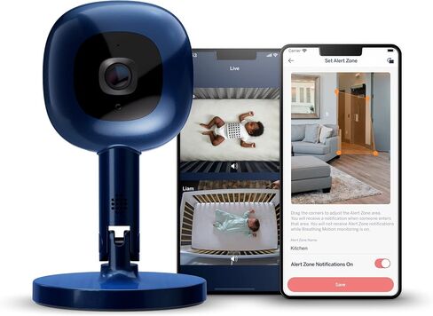 Nanit Pro Smart Baby Monitor & Flex Stand - كاميرا فيديو Wi-Fi آمنة بدقة 1080 بكسل، متتبع حركة النوم والتنفس بدون مستشعر، صوت ثنائي الاتجاه، تنبيهات الصوت والحركة، رؤية ليلية، وشريط التنفس - أبيض in Kuwait