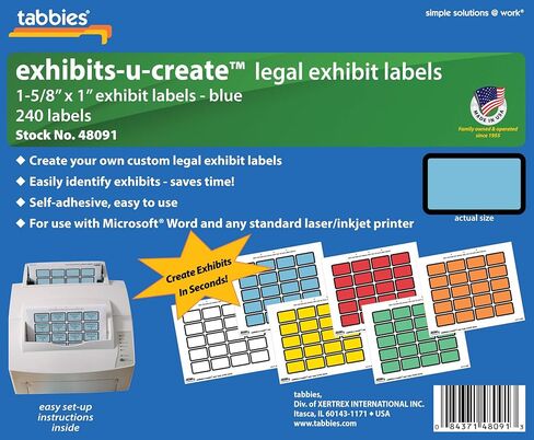Tabbies Legal Exhibits-U-Create 1-5/8"W x 1"H Labels, 8-1/2"W x 7"H Sheet, 240 Labels/Pack (48090), White in Kuwait