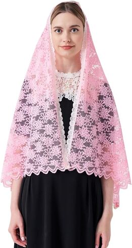 Rectangle Chapel Veil Long Lace Mantilla Catholic Veil Gold Venice Lace Trim Gold Venice Lace Trim M28 in Saudi Arabia