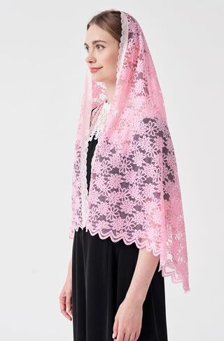 Rectangle Chapel Veil Long Lace Mantilla Catholic Veil Gold Venice Lace Trim Gold Venice Lace Trim M28 in Saudi Arabia