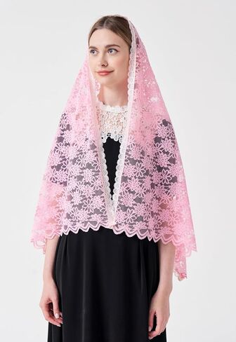 Rectangle Chapel Veil Long Lace Mantilla Catholic Veil Gold Venice Lace Trim Gold Venice Lace Trim M28 in Saudi Arabia