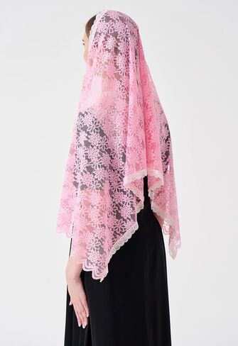 Rectangle Chapel Veil Long Lace Mantilla Catholic Veil Gold Venice Lace Trim Gold Venice Lace Trim M28 in Saudi Arabia