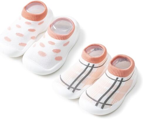 2 Pairs Baby First Walking Shoes Non-Slip Toddler Sock Shoes Girls Boys Slip On Sneakers Infant Rubber Soft Sole Slippers Lightweight in Saudi Arabia