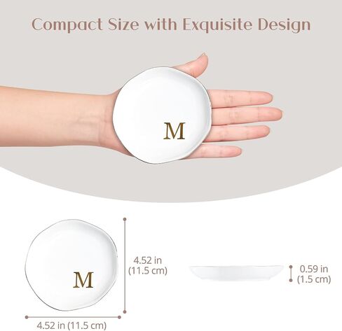 Lolalet Ceramic Jewelry Tray, 4.52" Initials Ring Dish Decorative Trinket Dish for Rings Earrings Necklaces Small Jewelry, Personalized Monogram Jewelry Dish for Engagement Wedding Birthday -M in Saudi Arabia
